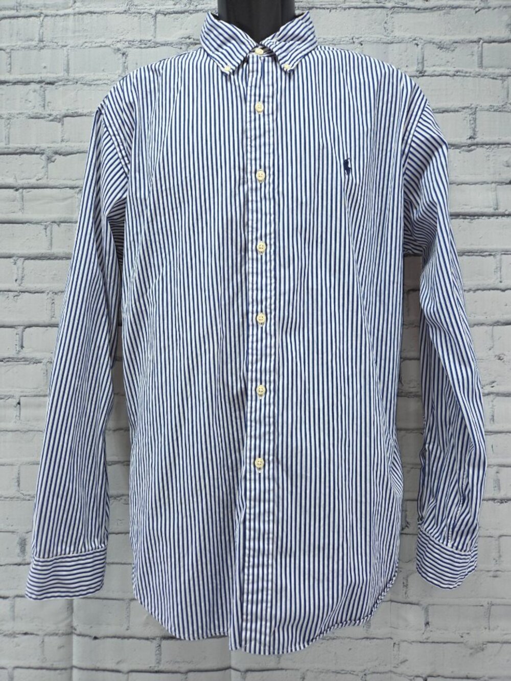 Ralph Lauren Blue Striped Button-Down Shirt Classic Fit XL Mens Long Sleeve